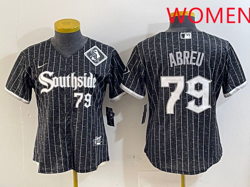 Women Chicago White Sox #79 Abreu Black Stripe City Edition Game 2025 Nike MLB Jersey style 2->detroit tigers->MLB Jersey